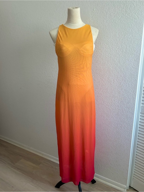 Caroline Constas Other - Caroline Constas Sunset Ombre Orange Gradient Mesh Sleeveless Coverup Maxi Dress